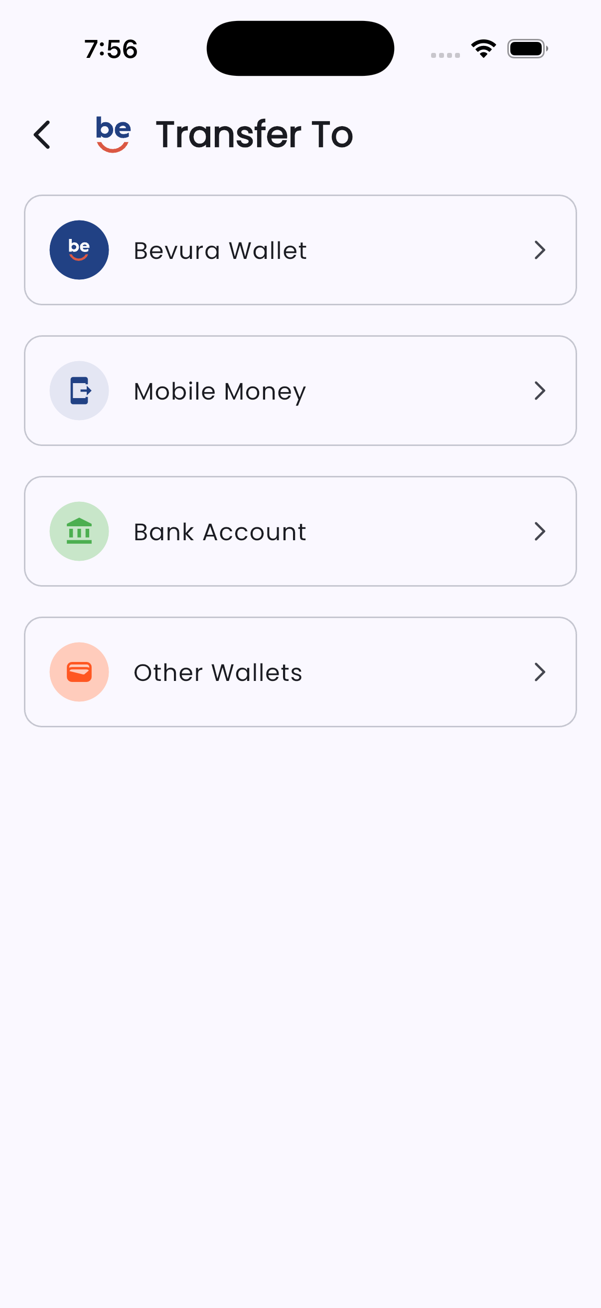 Sending money to a wallet, bank, or mobile money in the Bevura app