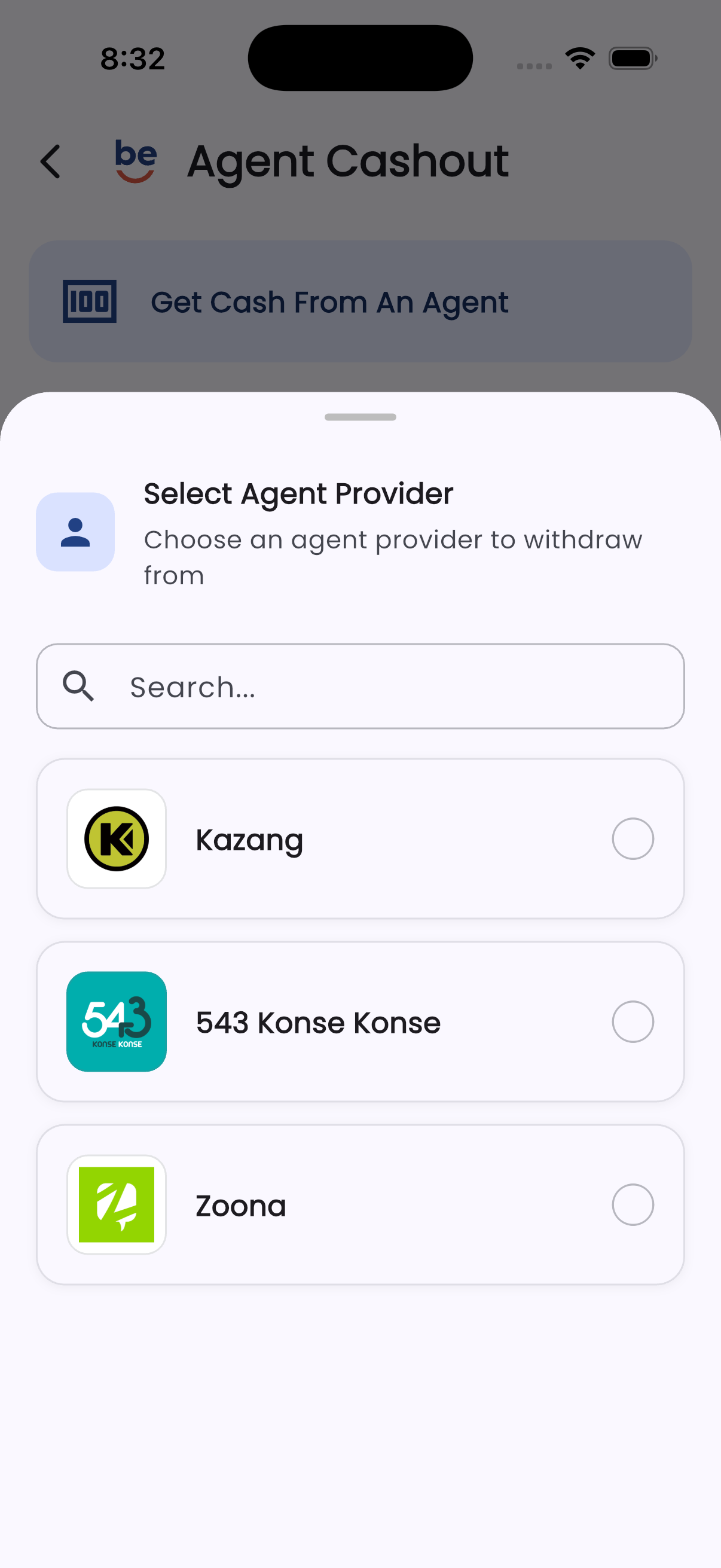 Getting cash from a Bevura agent