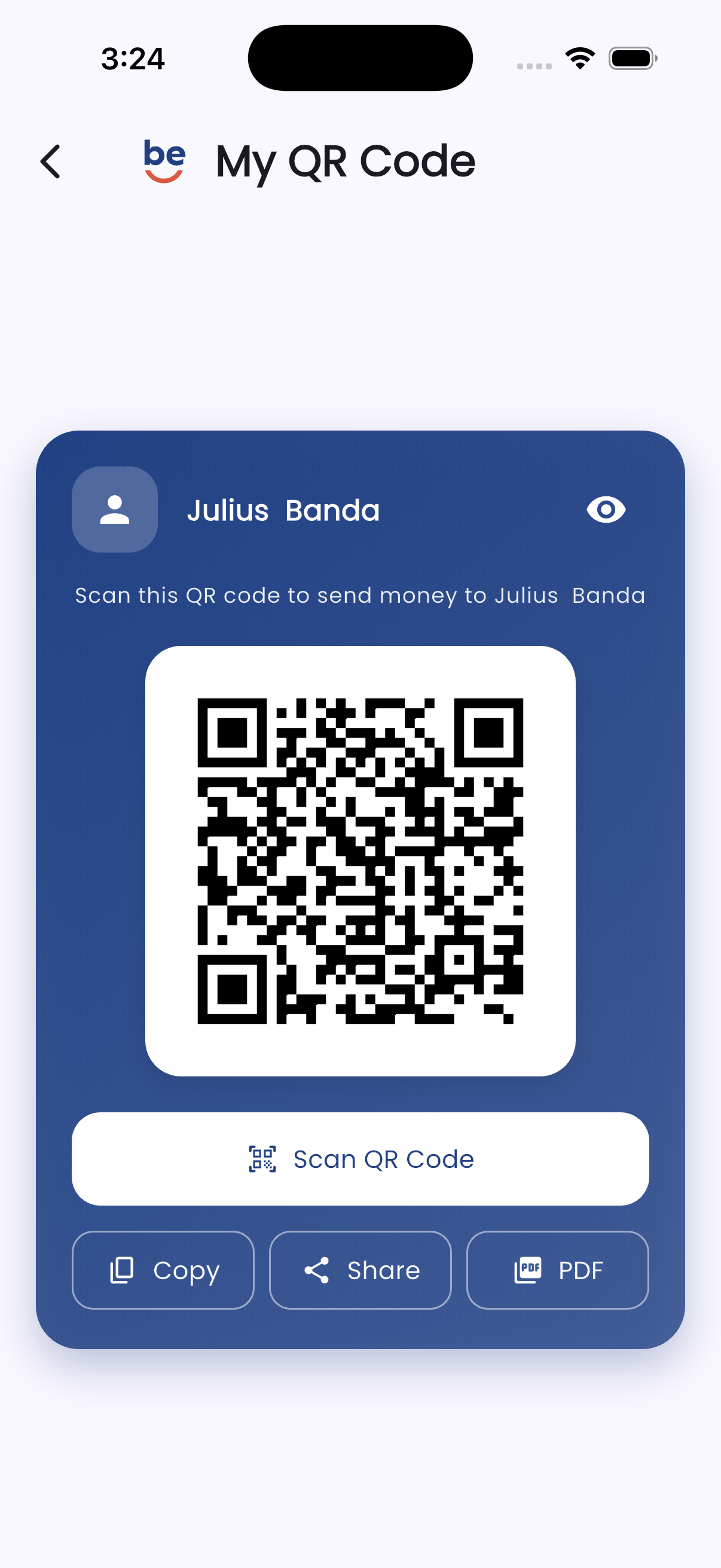 A personal Bevura QR code for getting paid