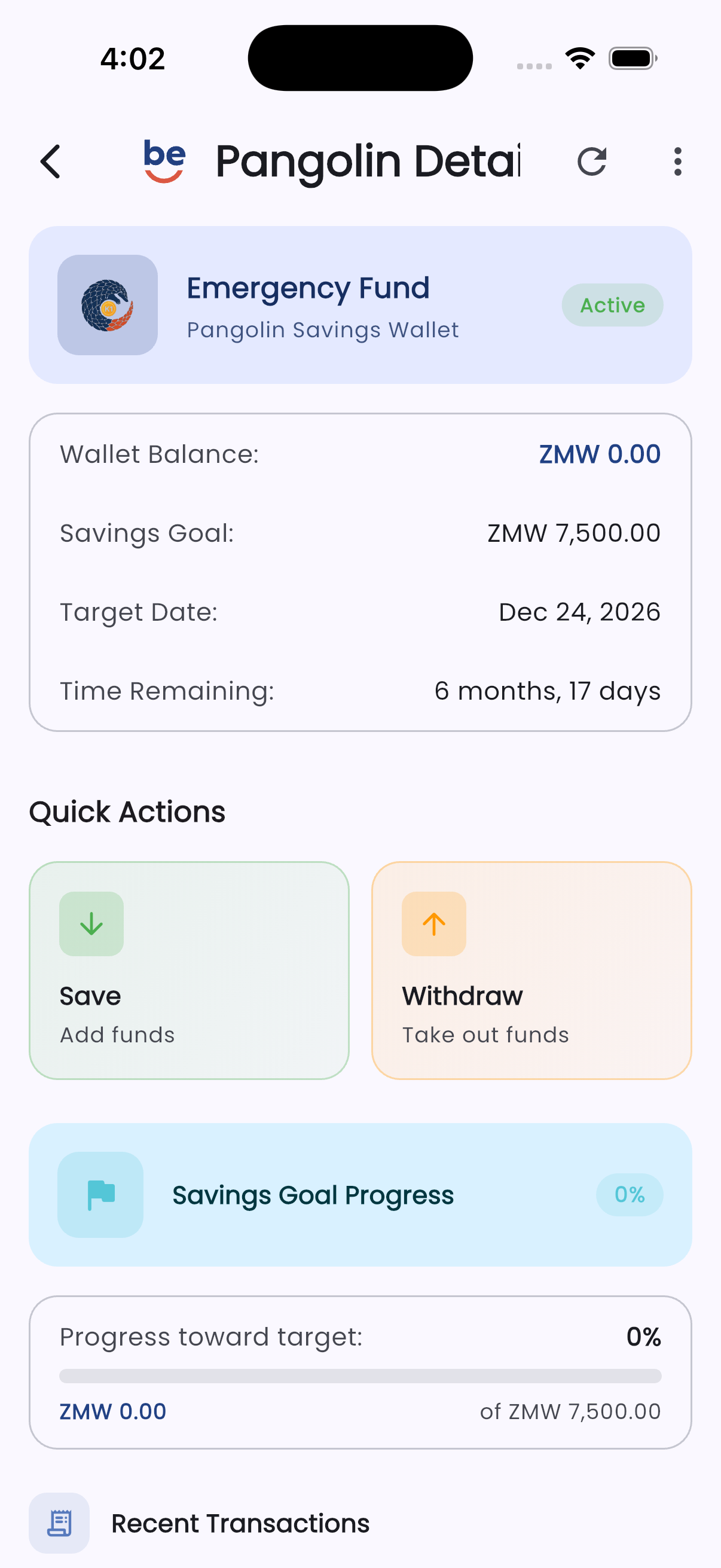 Personal Savings — Pangolin Pocket in the Bevura app